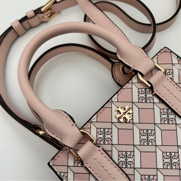 Tory Burch Pink Blush Geo Logo Pattern Mini Shopper Bag Crossbody Bag Purse - Picture 7 of 13